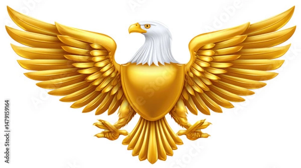 Fototapeta Majestic Golden Eagle Emblem with Outstretched Wings and Shield Symbolizing Strength and Freedom in Vivid Colors