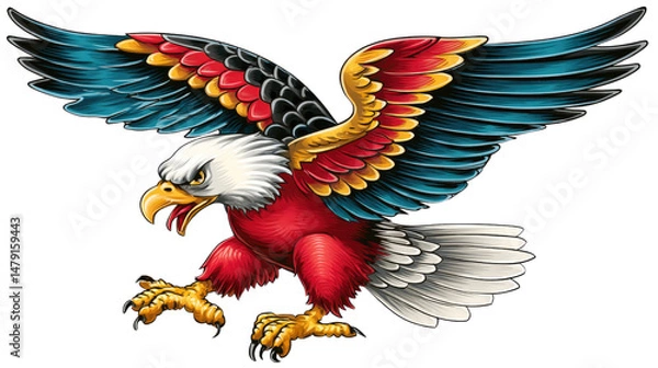 Fototapeta Colorful and Fierce Eagle Illustration with Vibrant Feathers and Dynamic Pose for Artistic Projects