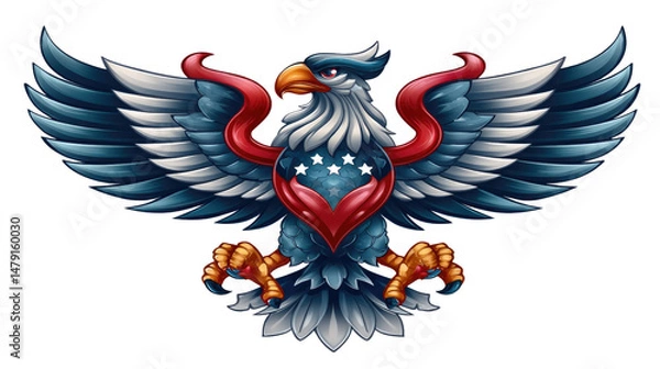 Fototapeta Colorful and Bold Illustration of an Eagle with Heart Design and Vibrant Wings for Artistic Projects