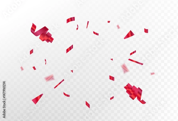 Fototapeta red Confetti explosion on a transparent background. Shiny shiny golden paper pieces fly and spread around. zoom effect.vector illustration