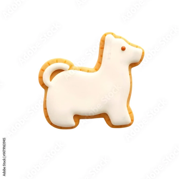 Obraz Cute Dog Shaped Cookie Decorated with Icing on White Background
