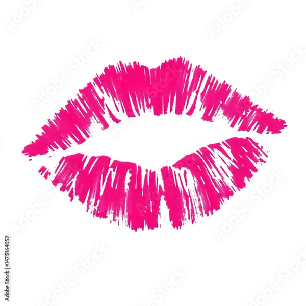 Obraz Bright Pink Lipstick Kiss Imprint on Isolated White Background
