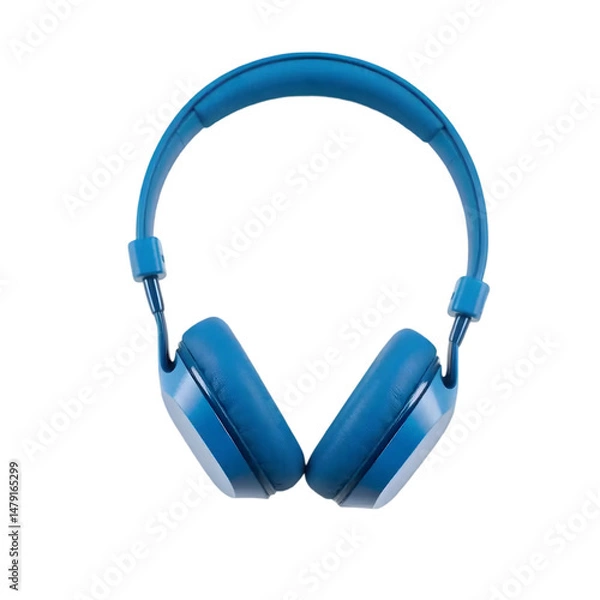 Obraz Glossy Blue Headphones Isolated on White Background with No Shadow