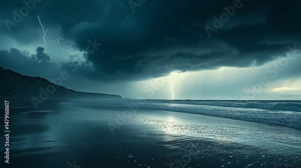 Obraz Stormy beach at twilight