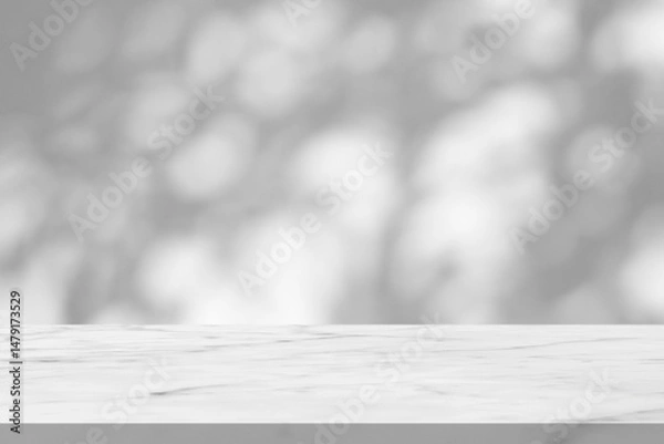 Obraz Marble table with tree shadow drop on white wall background for mockup product display