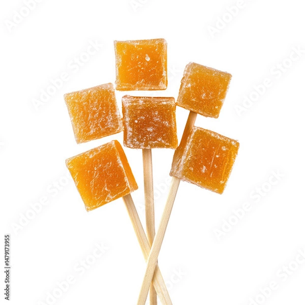 Obraz Orange-flavored square candies on sticks