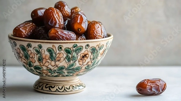 Fototapeta Sweet Dates in an Ornate Bowl a Delicious Middle Eastern Delight
