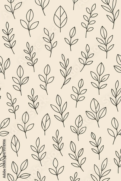 Obraz Minimalist line-art of leaves and twigs on solid background, illustration vector for wallpaper, wrapping and stationery