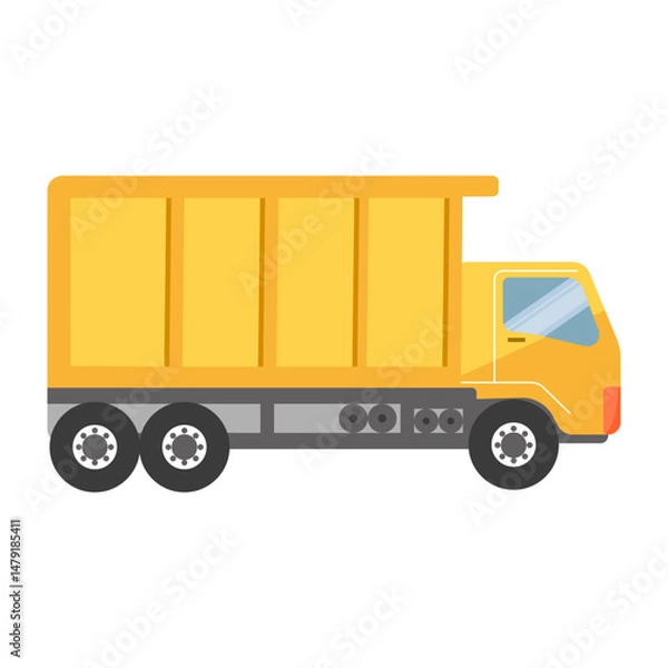 Obraz Yellow cartoon dump truck, empty cargo bed. Construction vehicle illustration.