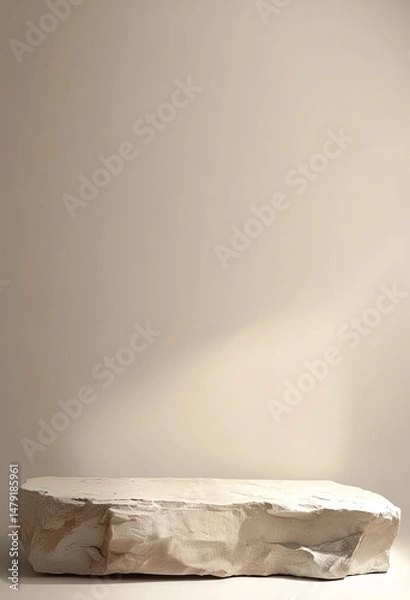 Fototapeta A subtle and calming scene with a large stone surface placed against a simple backdrop, lit by gentle light, emphasizing natural beauty and minimalism.