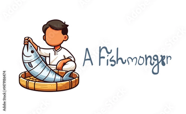 Obraz a fishmonger is selling fish vector