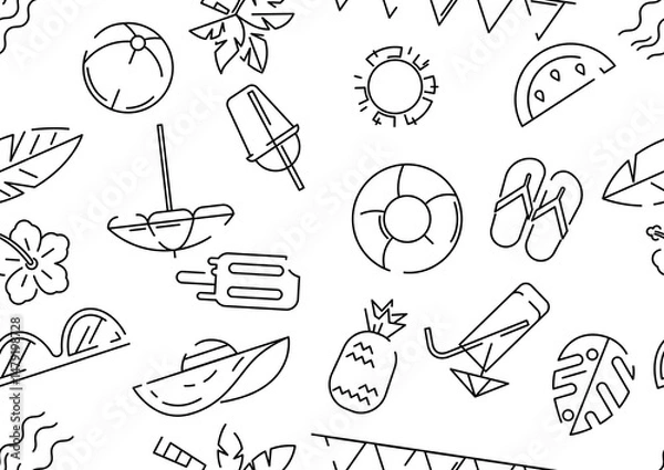Fototapeta Pattern with summer items. Stylized beach objects.