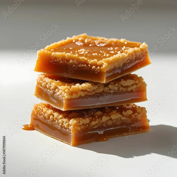 Fototapeta Rich, sweet caramel bars with a smooth texture, perfectly cut and isolated against a clean,