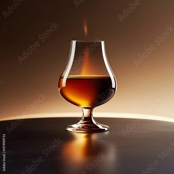 Fototapeta A refined glass of cognac brandy, showcasing its rich amber hue, isolated against a clean,