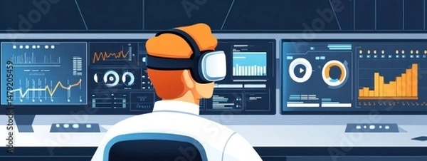 Obraz Person Using Virtual Reality Headset in a Data Analysis Environment