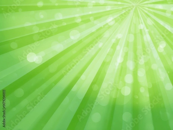 Fototapeta Bright, light green background with radiating lines and bokeh.