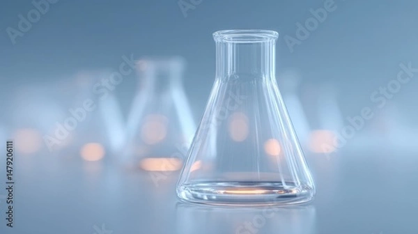 Obraz minimalist laboratory setting with neatly arranged glass beakers and measuring instruments