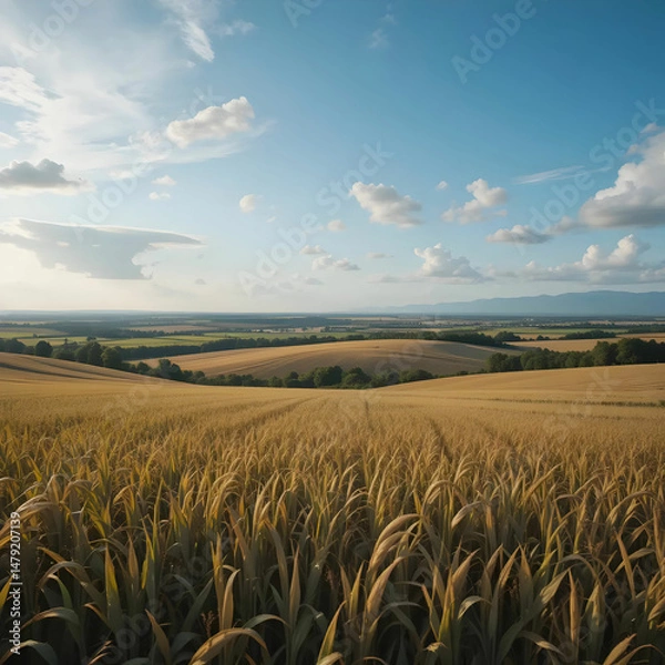 Fototapeta A breathtaking agricultural field stretches into the distance under a vast, open sky,