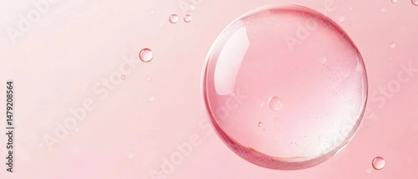 Fototapeta Pink liquid bubble floating against a soft pink background studio shot close up for beauty product or cosmetic ingredient promotion
