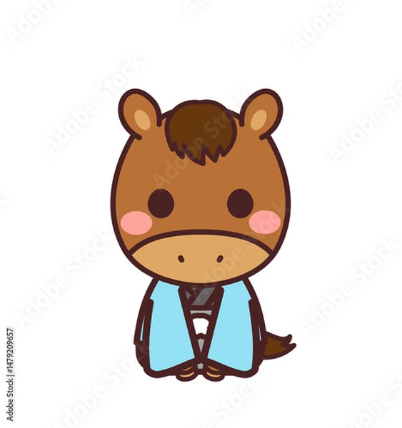 Obraz 着物を着た馬のかわいいキャラクター　イラスト素材