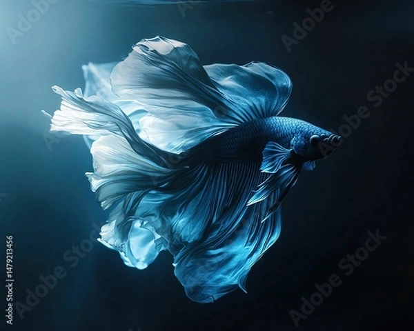 Fototapeta Beautiful Betta Fish Elegant betta fish swimming in serene water.