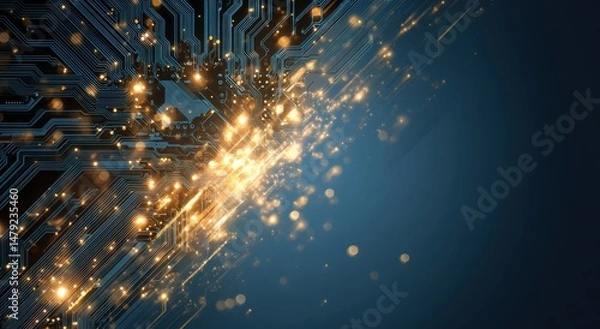 Fototapeta Abstract technological design with glowing particles.