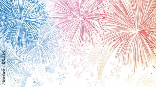 Fototapeta forth of july, celebration, banner background, pencil drawing, bright, colorful