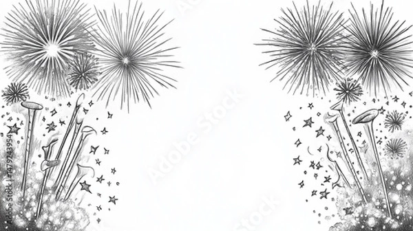 Fototapeta forth of july, celebration, banner background, pencil drawing, bright, colorful