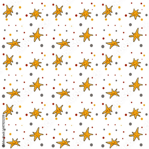 Obraz Cute hand-drawn doodle-style stars seamless pattern. Perfect for children’s decor, fabric prints, holiday themes, backgrounds, and textile designs