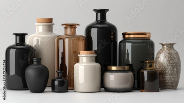 Fototapeta 3d realistic vector cream bottles and jars in black. Isolated on white background.