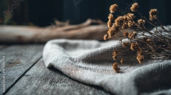 Obraz Dried Flowers on Rustic Linen: A Moody Still Life