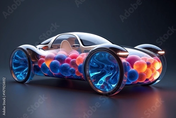 Fototapeta Aquarium Car with Glowing Coral and Jellyfish Inside