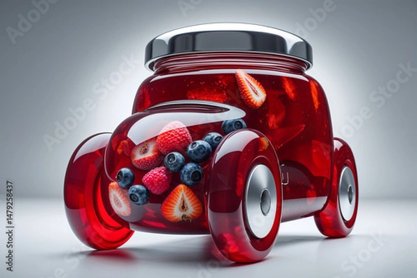 Obraz Glass Fruit Car Filled with Berries and Cheese Cubes