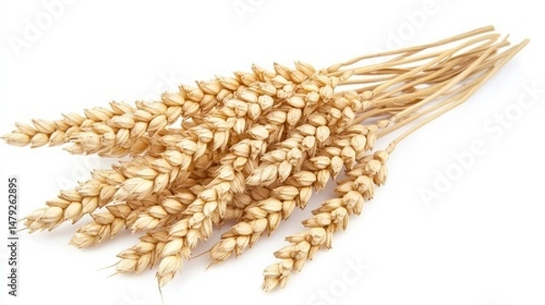 Fototapeta Golden Stalks of Wheat on White Background for Agricultural Use