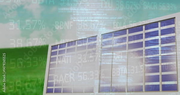 Obraz Image of financial data over solar panels