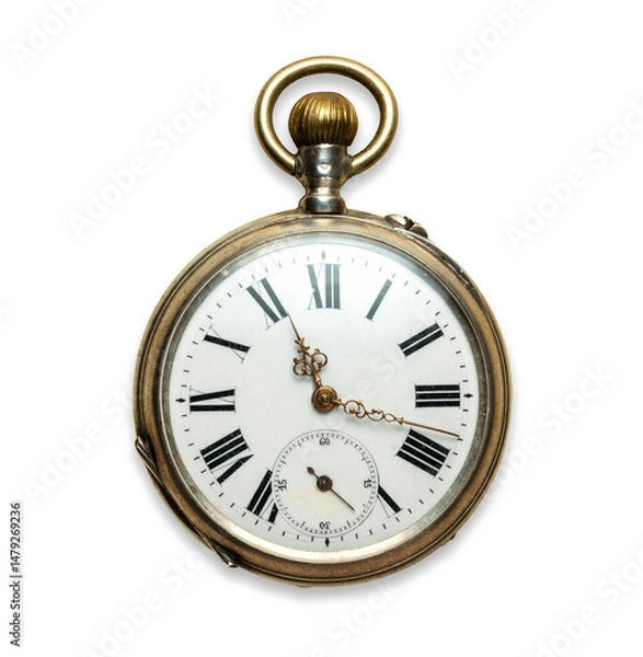 Obraz Old clock, watch close-up isolated on white background. Antique clock face.