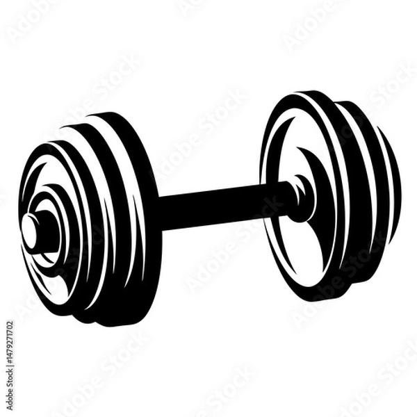 Fototapeta Monochrome illustration of a dumbbell with weight plates for strength training exercises