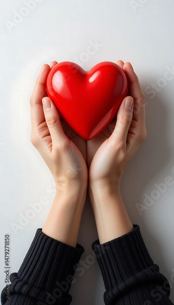 Obraz Hand holding a large drop 3D of blood, blood donation concept, top view	