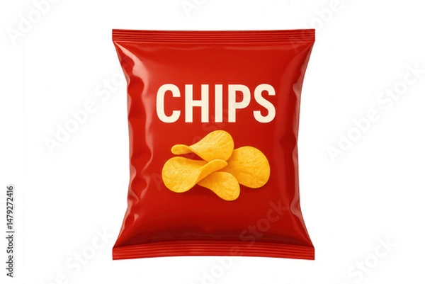 Fototapeta Potato chips in a blue bag with red and white branding. Isolated on transparent background.