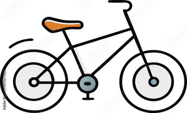 Fototapeta Simple line drawing of a bicycle with orange seat