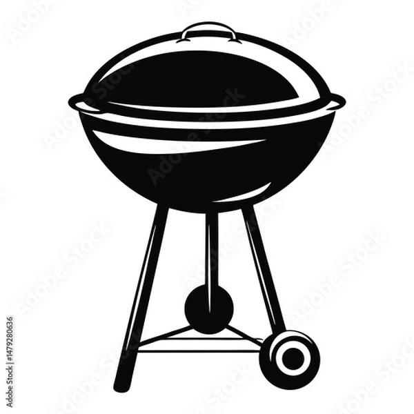 Fototapeta Classic charcoal grill ready for summer barbecues in simple black and white