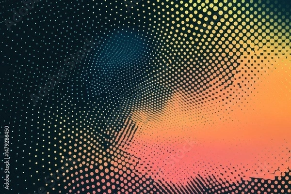 Fototapeta Abstract swirling dotted pattern in teal, yellow, and orange hues