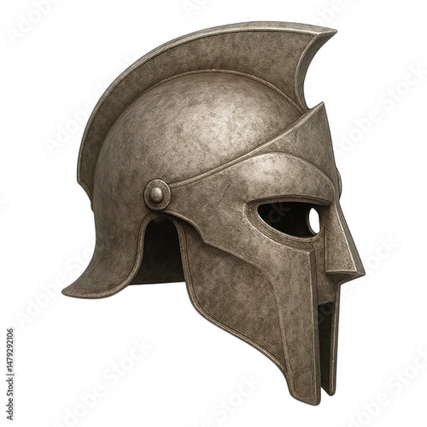 Fototapeta Ancient Greek Corinthian helmet side view isolated on transparent background, generative ai