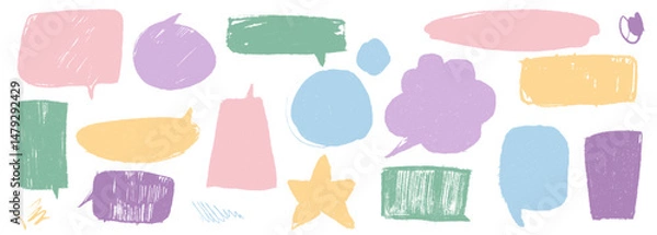 Fototapeta Vector Set of different shapes with rough torn edges.Text boxes drawn in crayon.Speech bubbles  handdrawn