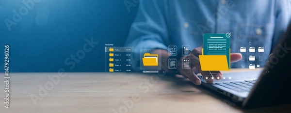 Fototapeta Document Management System DMS. Enterprise resource planning ERP. Document workflow sharing .Digital asset content management. Backup online document files.