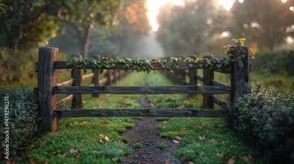 Obraz Countryside fence with wild climbing vines