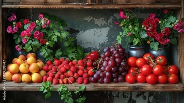 Obraz Fresh garden produce on rustic wooden table