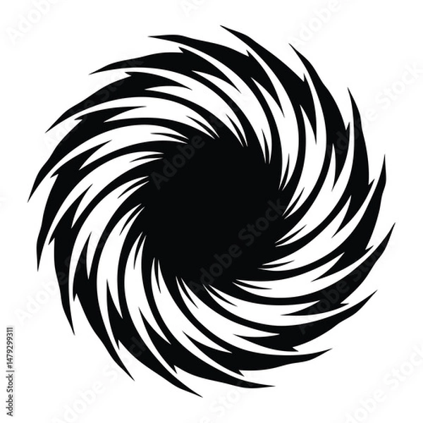 Fototapeta Abstract spiral vortex shape in black and white radiating from center