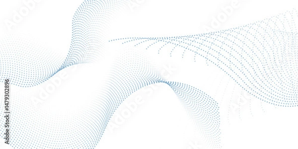 Obraz 3d particles mesh array, sound wave flowing. Round points vector effect illustration. Blended mesh, 3d futuristic technology style.