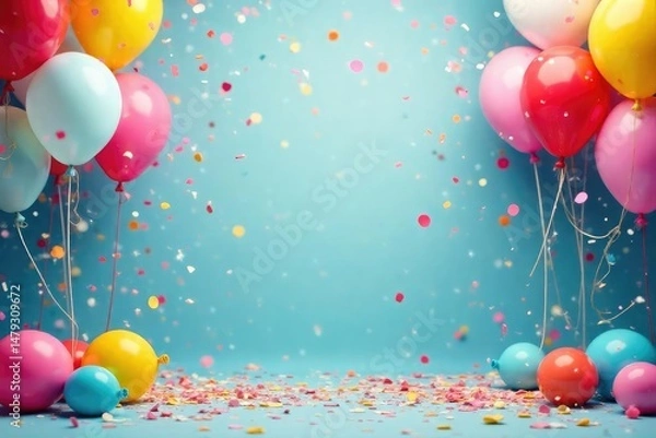 Obraz Colorful balloons, streamers, and confetti create a festive party atmosphere , background image, vibrant background, background